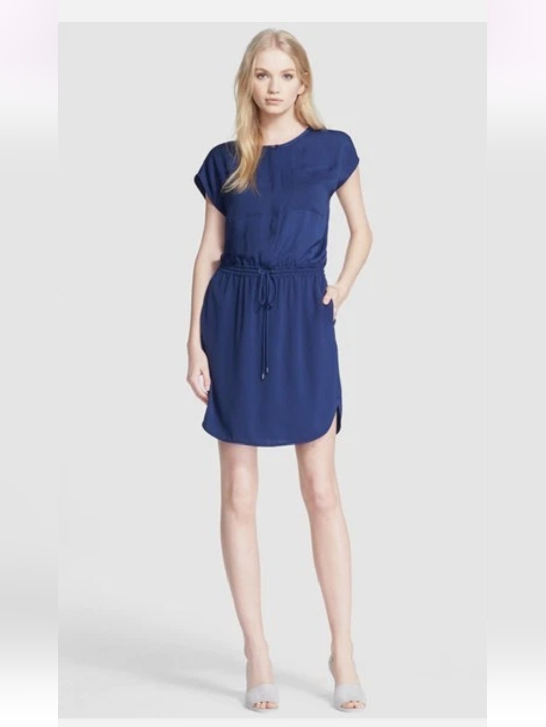 Vince Navy Drawstring Short Sleeve Mini Dress